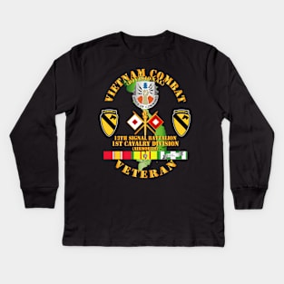 Vietnam Combat Veteran w 13 Signal Battalion DUI - 1st Cav Div Kids Long Sleeve T-Shirt